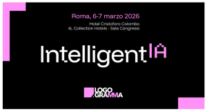 Copertina che ritrae il logo di IntelligentIA, evento a cui Logogramma partecipa il 6 e il 7 marzo 2026 a Roma
