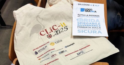 Shopper con i loghi dei supporter e flyer di Logogramma